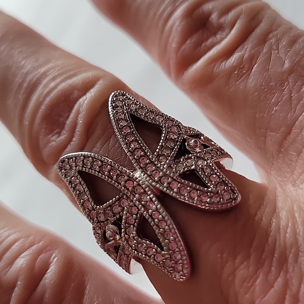Butterfly ring with clear rhinestones.